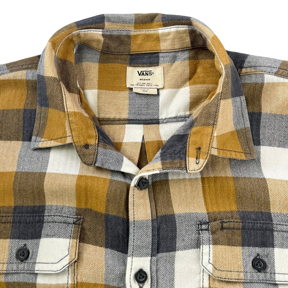 Vans Mens M Gold, Blue & White Button Down Flannel Shirt VANS Mens Button Up 626 - Picture 5 of 11